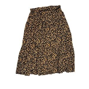 Beachlunchlounge Leopard Print Tiered Midi Skirt Tan Black Womens Medium